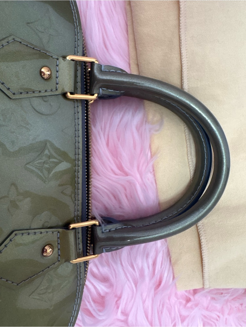 Louis Vuitton Alma PM Monogram Vernis metallic Blue Green Patent -read condition - Picture 6 of 15